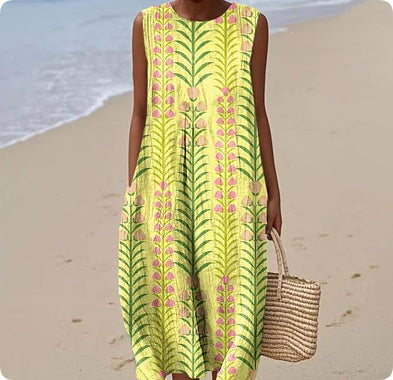 Sleeveless Casual Printed Temperament Long Skirt Dress