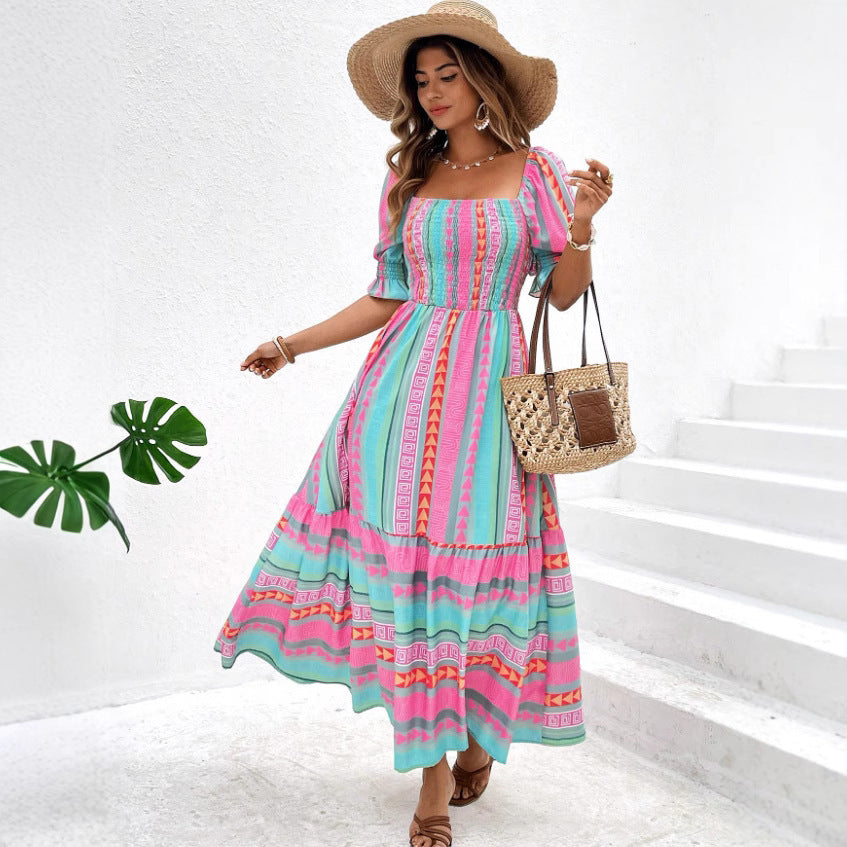 Spring And Summer Short Sleeve Dress Leisure Vacation