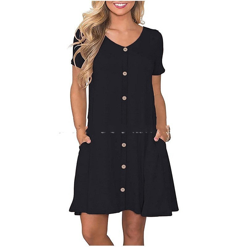 Women's Round Neck Short Sleeve Pocket Dress