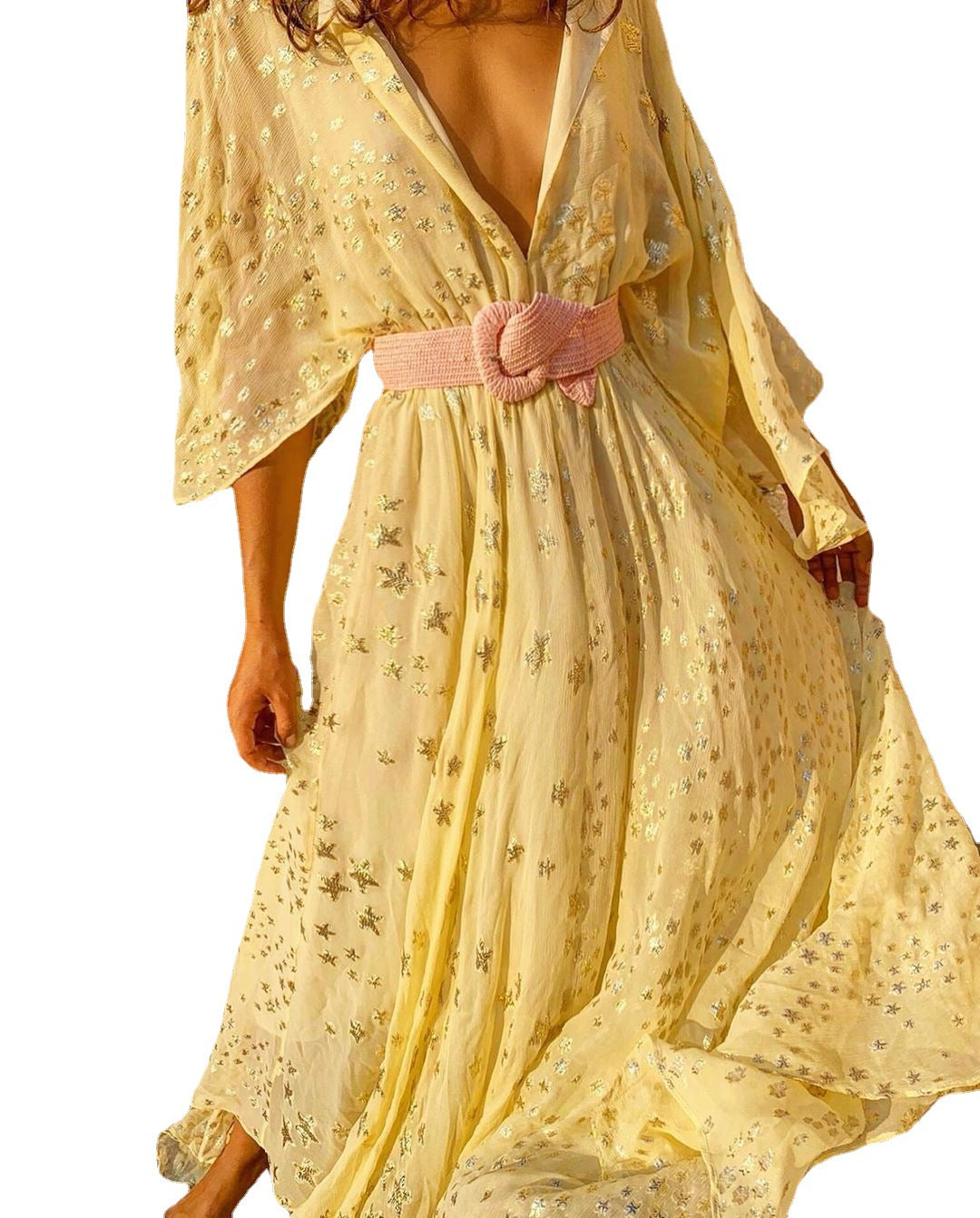 Vacation Romantic Bronzing Five-pointed Star Swing Dress