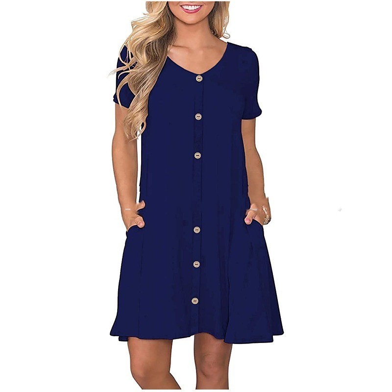 Women's Round Neck Short Sleeve Pocket Dress