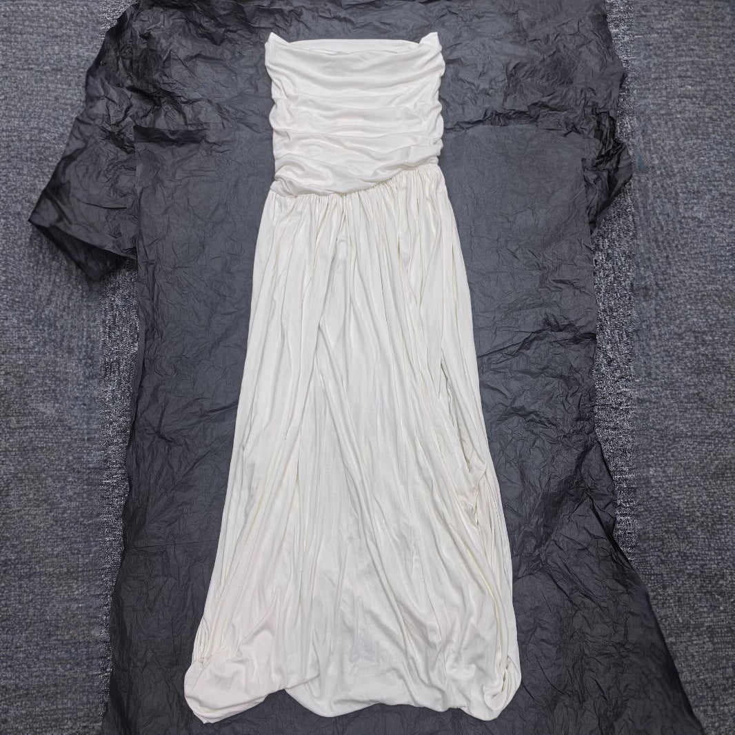 Modal Rotating Simple Pleated Tube Top Long Dress Women