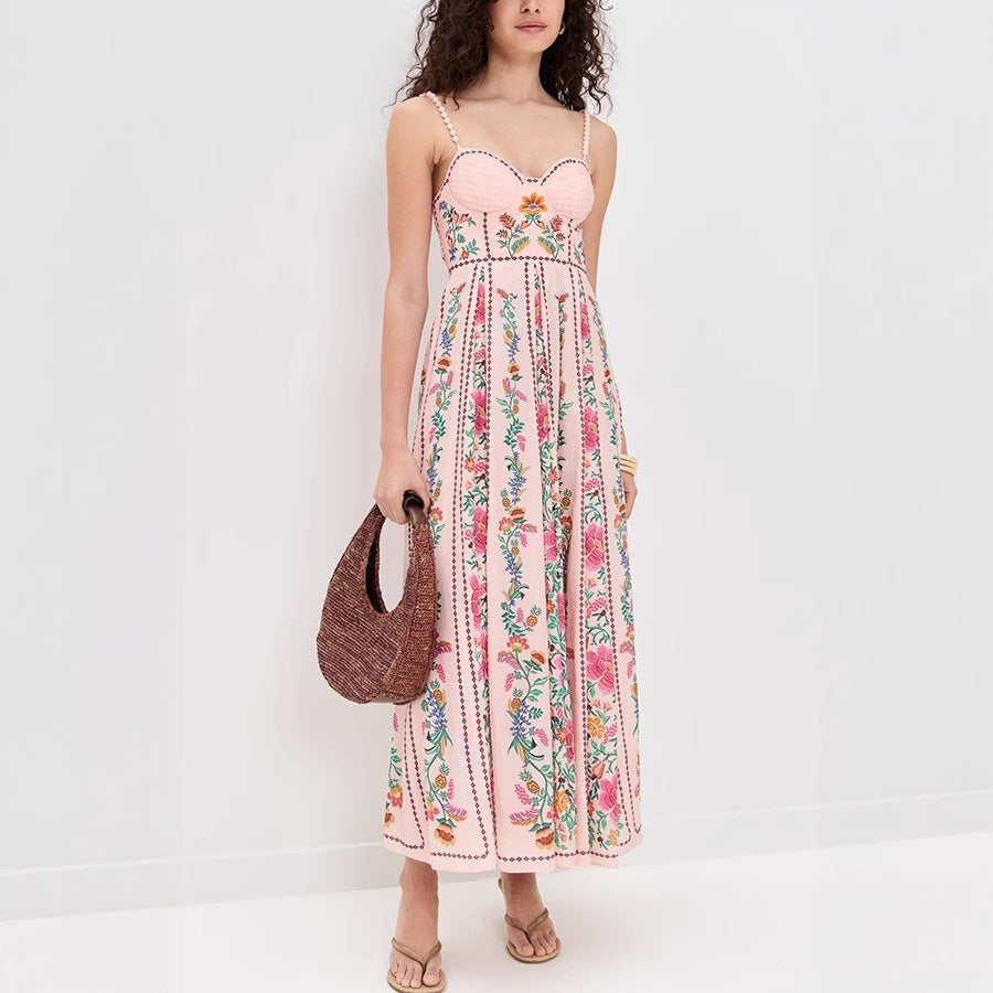 Decorative Beads Sling Positioning Print Holiday Dress