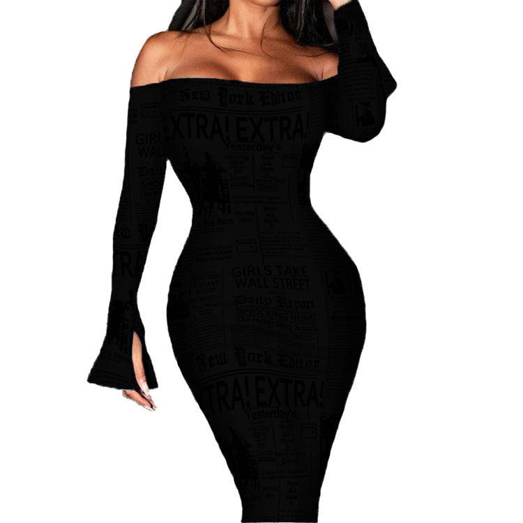 Snake Print Long Sleeve Waist Dress Women