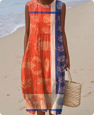 Sleeveless Casual Printed Temperament Long Skirt Dress