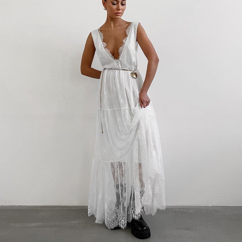 Women's V-neck Loose Backless Long Dress