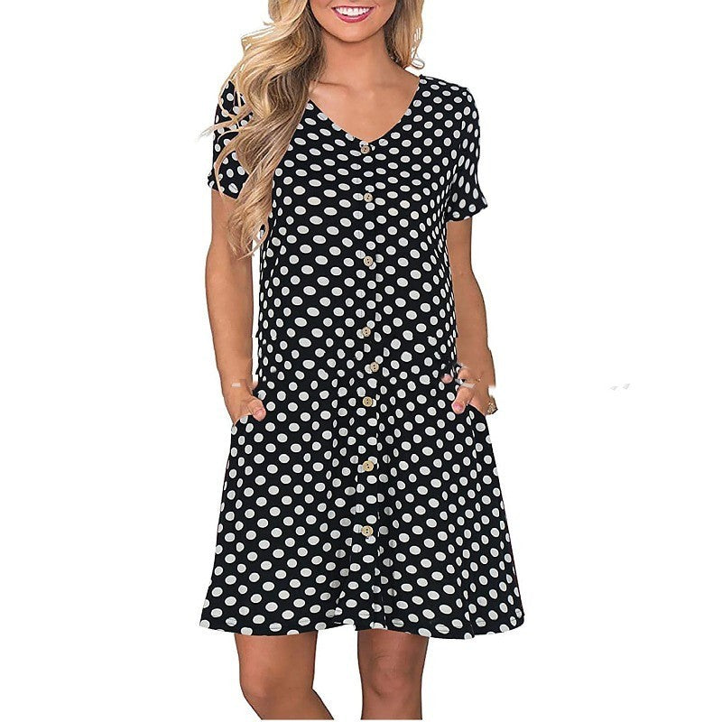Women's Round Neck Short Sleeve Pocket Dress