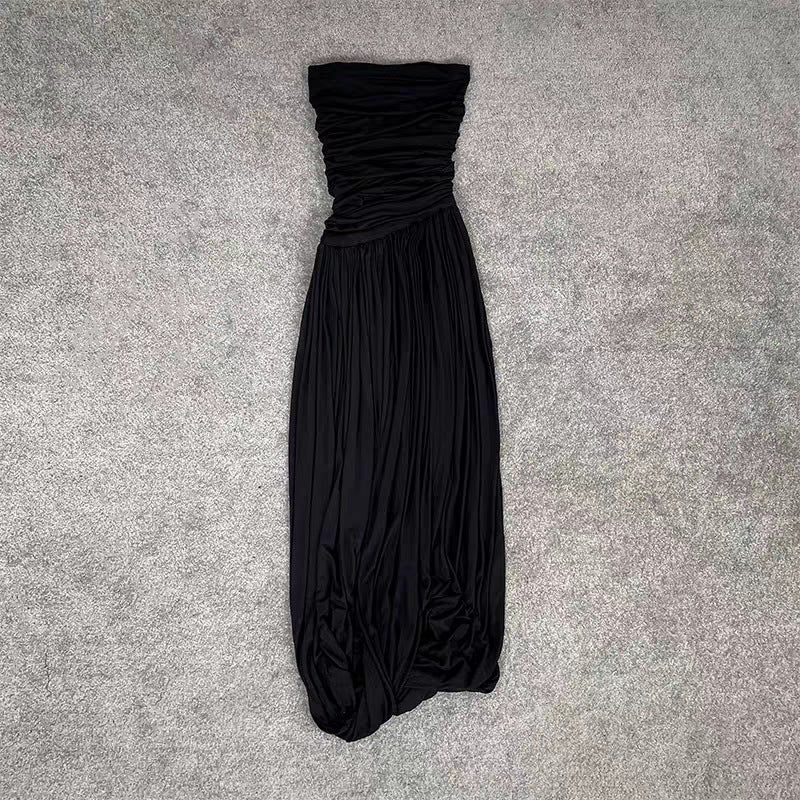 Modal Rotating Simple Pleated Tube Top Long Dress Women