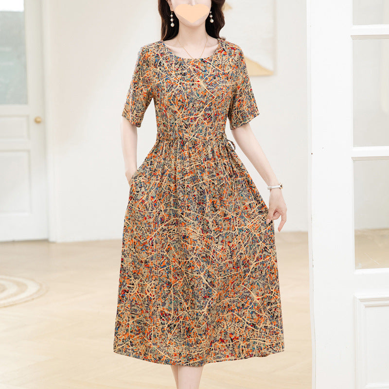 Dress Slimming Waist-tight Floral Overknee Dress Loose Summer Dress