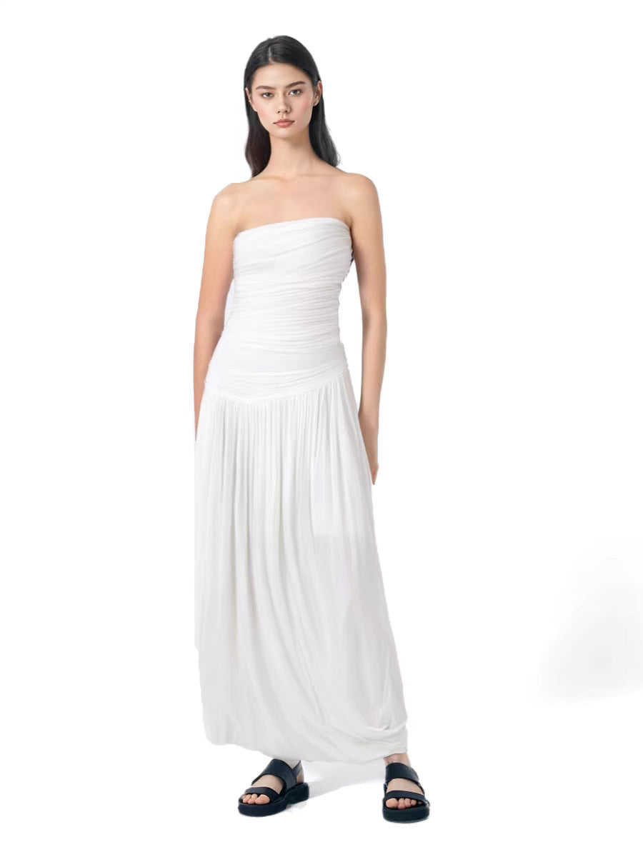 Modal Rotating Simple Pleated Tube Top Long Dress Women