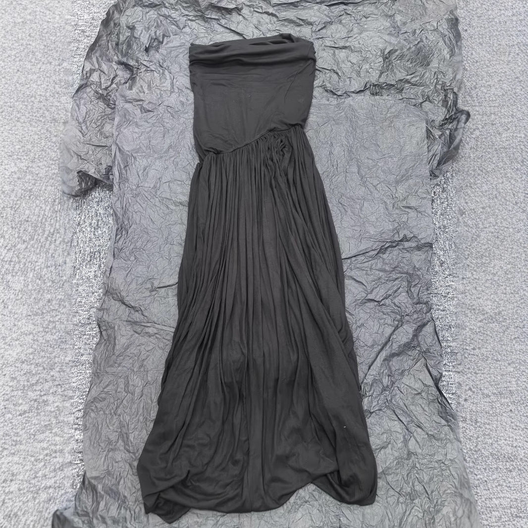 Modal Rotating Simple Pleated Tube Top Long Dress Women