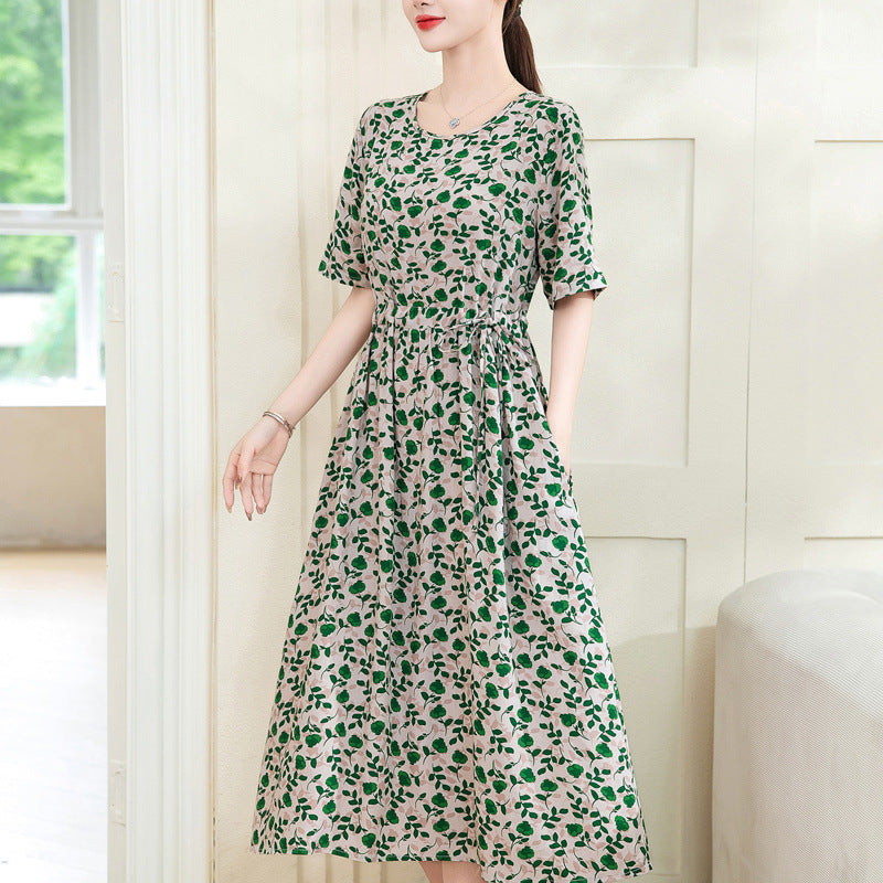 Dress Slimming Waist-tight Floral Overknee Dress Loose Summer Dress
