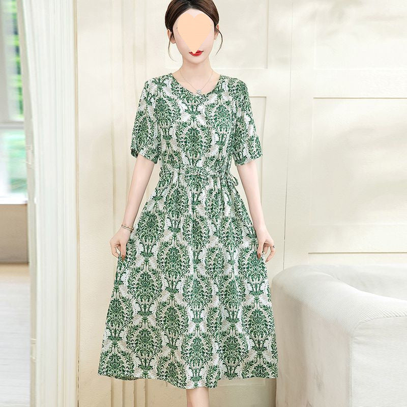Dress Slimming Waist-tight Floral Overknee Dress Loose Summer Dress