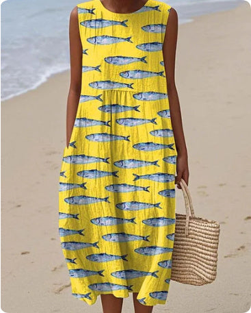 Sleeveless Casual Printed Temperament Long Skirt Dress