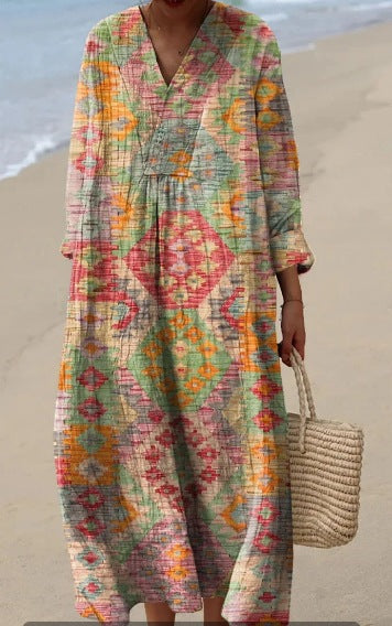Long Sleeve Shirt Dress Women's Casual Floral 3D Printing