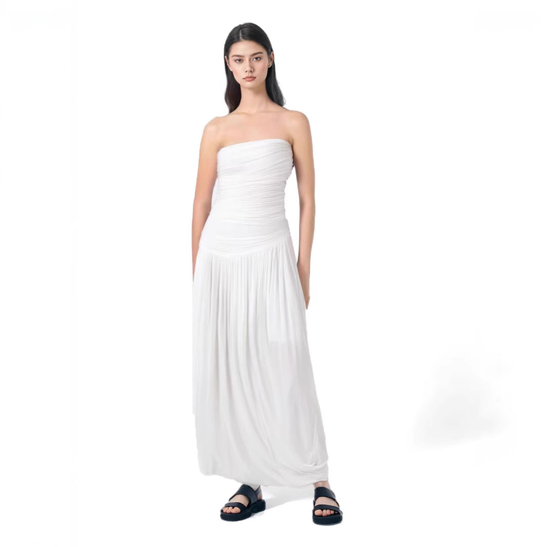 Modal Rotating Simple Pleated Tube Top Long Dress Women