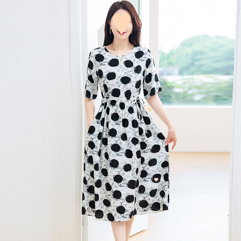 Dress Slimming Waist-tight Floral Overknee Dress Loose Summer Dress
