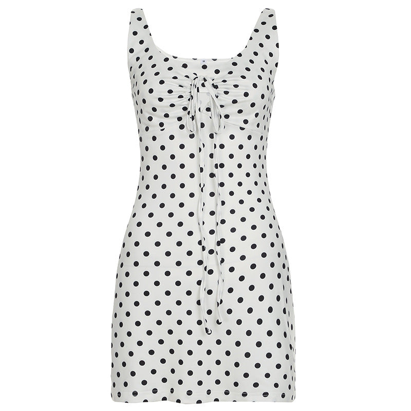 Polka Dot Printed Waist-controlled A- Line Mini Sling Dress