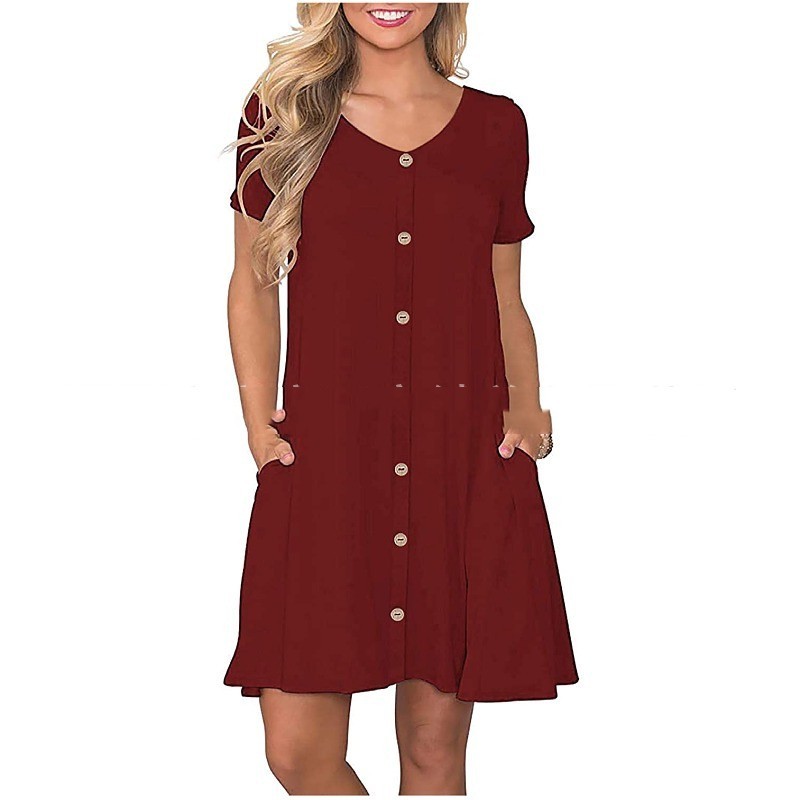 Women's Round Neck Short Sleeve Pocket Dress