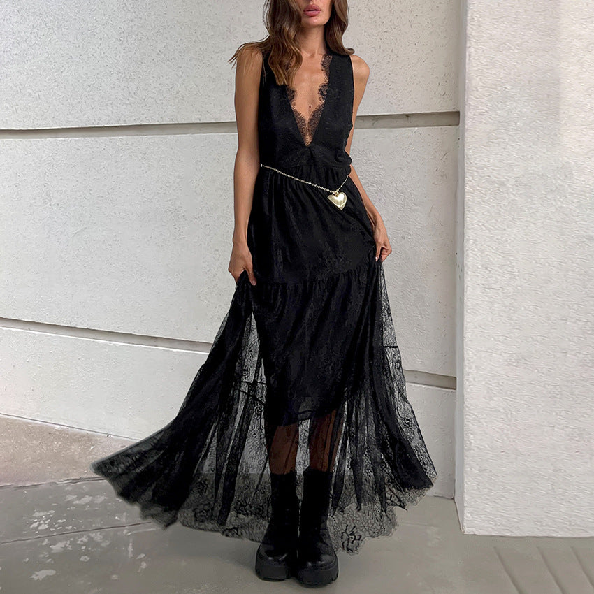 Women's V-neck Loose Backless Long Dress