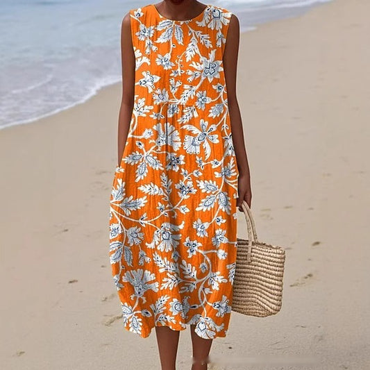 Sleeveless Casual Printed Temperament Long Skirt Dress