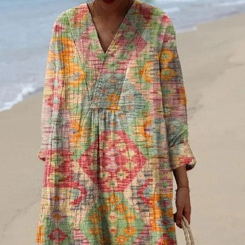 Long Sleeve Shirt Dress Women's Casual Floral 3D Printing