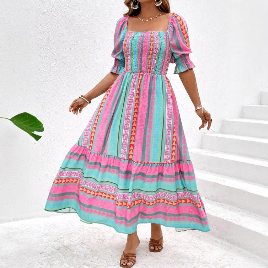 Spring And Summer Short Sleeve Dress Leisure Vacation