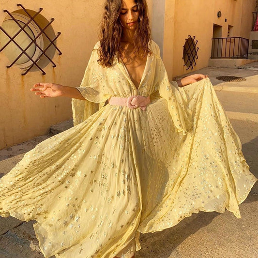 Vacation Romantic Bronzing Five-pointed Star Swing Dress